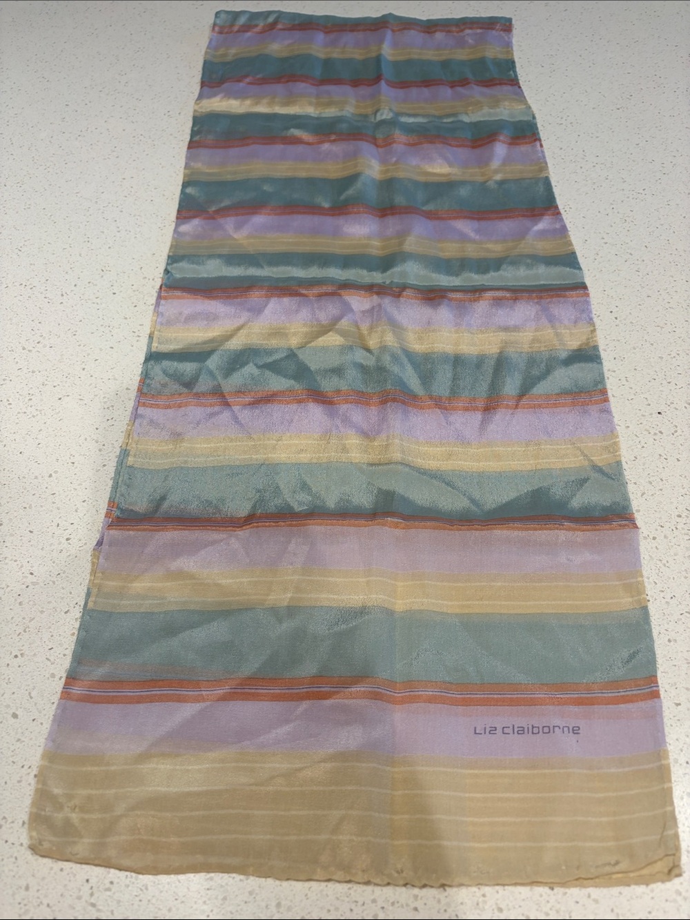 Liz Claiborne vintage Pastel Striped Silk Scarf in Lavender, Mint & Gold
